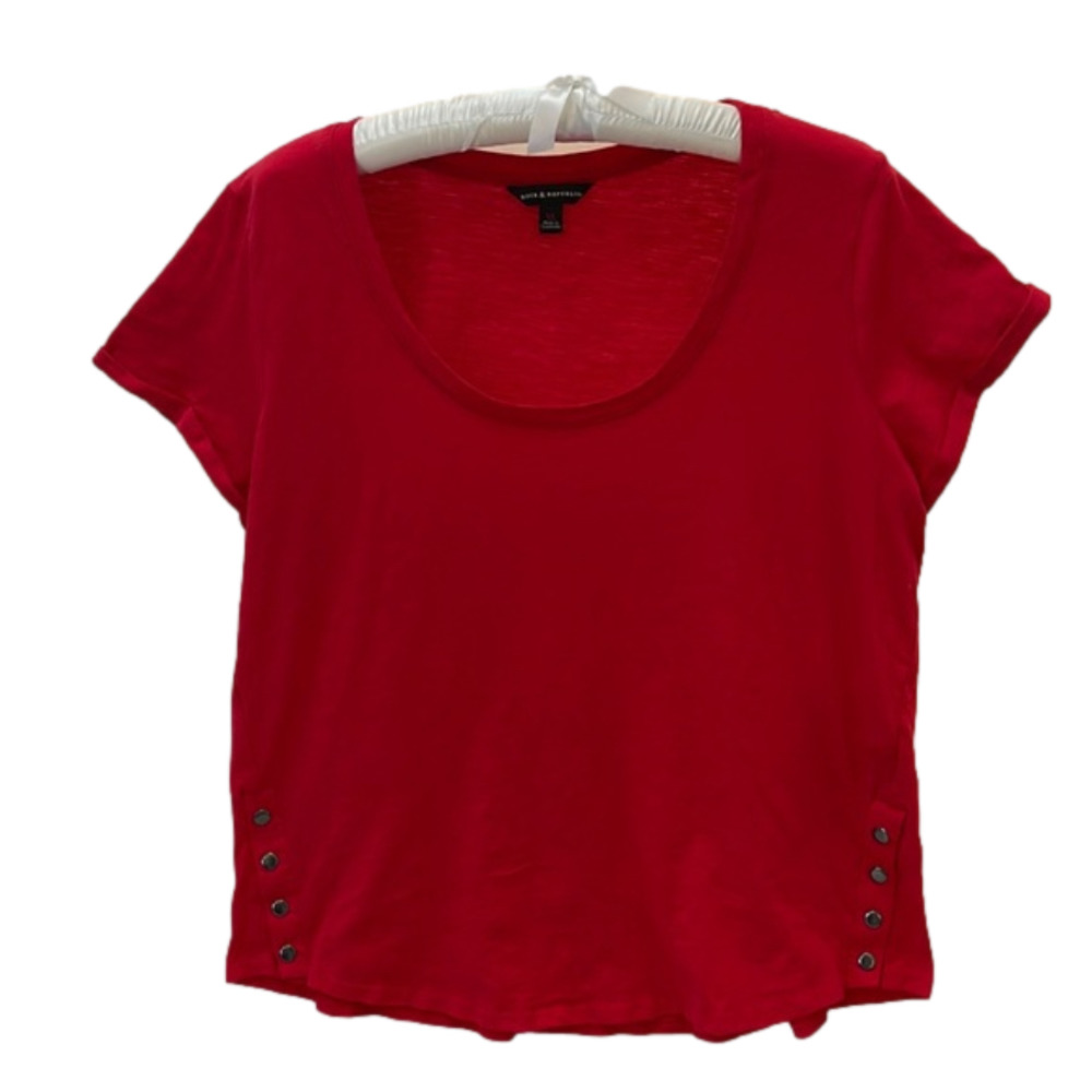 NWT Rock and Republic Misses Side Snap Scoop Neck Tee, Red,Shirt,Top,  Size XL